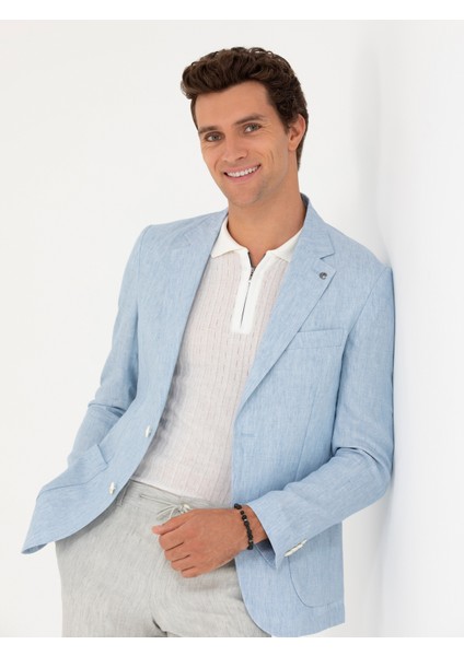 Erkek Açık Mavi Slim Fit %100 Keten Ceket 50268891-VR003 fiyatları