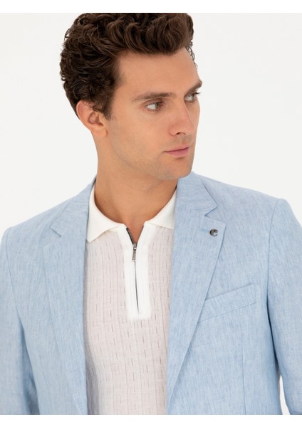 Erkek Açık Mavi Slim Fit %100 Keten Ceket 50268891-VR003 modelleri