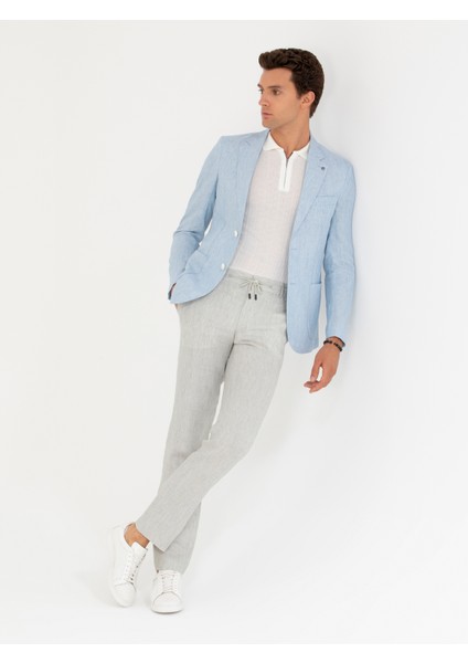 Erkek Açık Mavi Slim Fit %100 Keten Ceket 50268891-VR003 fırsatları