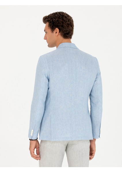 Erkek Açık Mavi Slim Fit %100 Keten Ceket 50268891-VR003 indirimleri