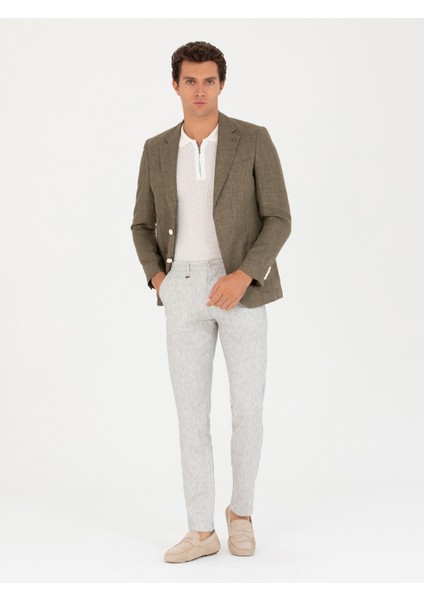 Erkek Taş Slim Fit Keten Karışımlı Kanvas Pantolon 50266850-VR049