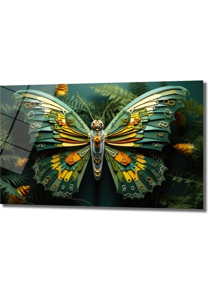 Roboti̇k Yeşi̇l Kelebek Dekorati̇f Yatay Cam Tablo, Ev Dekorasyon fiyatları