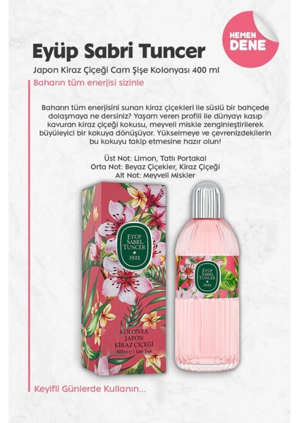 Japon Kiraz Çiçeği Cam Şişe Kolonya 3 Adet 400 ml ve Rosıe