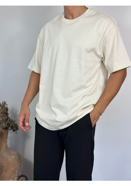 Bej Oversize Basic T-Shirt