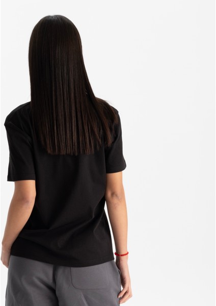 Kadın Siyah Relax Fit Bisiklet Yaka %100 Organik Pamuk T-Shirt modelleri
