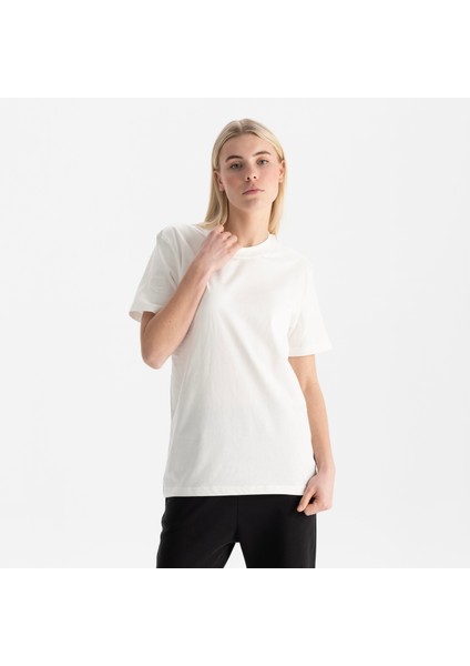 Kadın Beyaz Relax Fit Bisiklet Yaka %100 Organik Pamuk T-Shirt