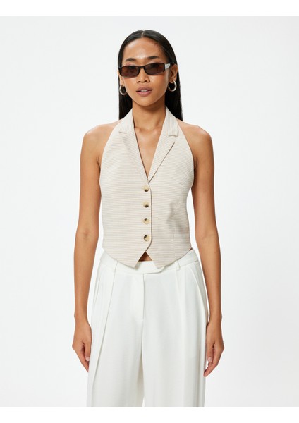 Halter Yaka Yelek Crop Düğmeli Ters Yaka modelleri