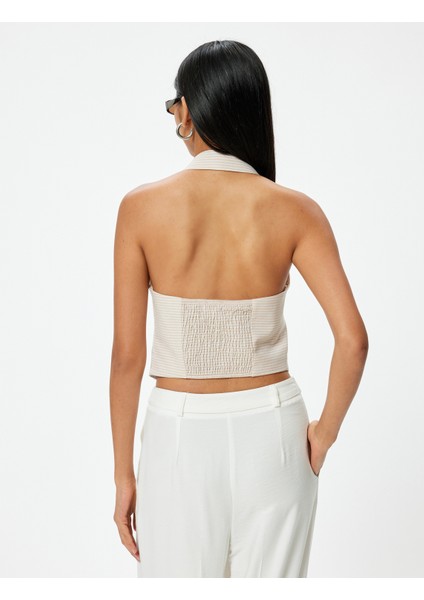 Halter Yaka Yelek Crop Düğmeli Ters Yaka fırsatları