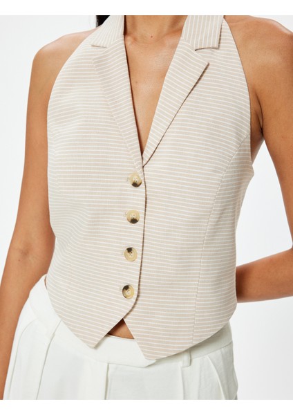 Halter Yaka Yelek Crop Düğmeli Ters Yaka indirimleri