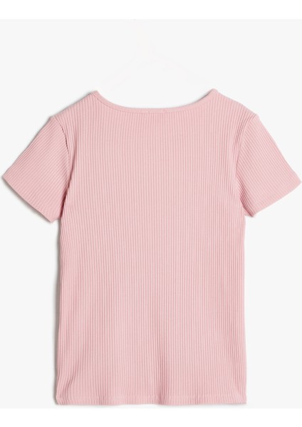 T-Shirt Fiyonk Baskılı Pul Detaylı Kısa Kollu Bisiklet Yaka Pamuklu fiyatları