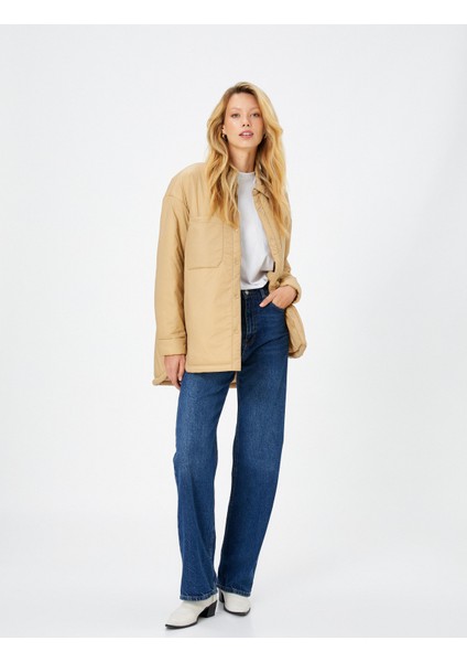 Mevsimlik Mont Cep Detaylı Gömlek Yaka Çıtçıt Düğmeli