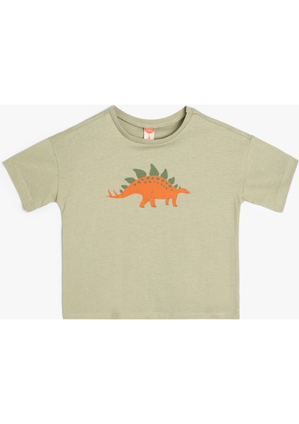 Dinozorlu Tişört Kısa Kollu Bisiklet Yaka Pamuklu