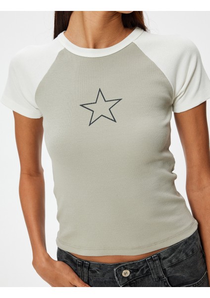 Yıldız Baskılı T-Shirt Reglan Kollu Bisiklet Yaka Slim Fit indirimleri