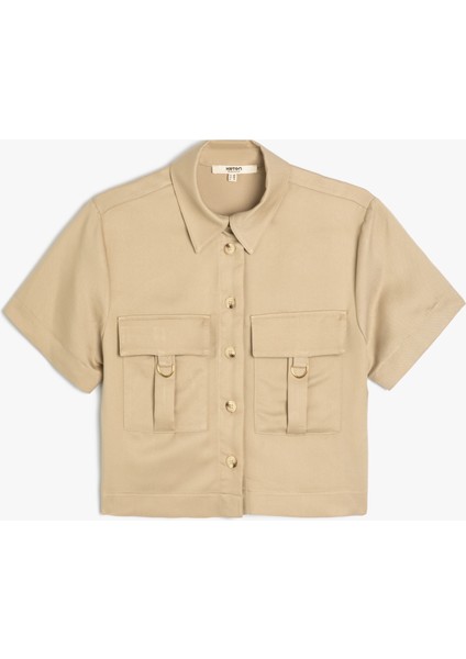 Modal Kumaş Crop Gömlek Kargo Cepli Metal Aksesuar Detaylı