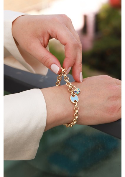 14 Ayar Altın,mineli Kilit Bileklik AGBLK626