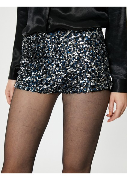 Pullu Payetli Ekstra Mini Slim Fit Şort