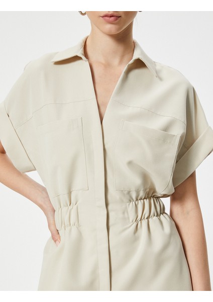 Oversize Şort Tulum Gipeli Cep Detaylı Kısa Kollu
