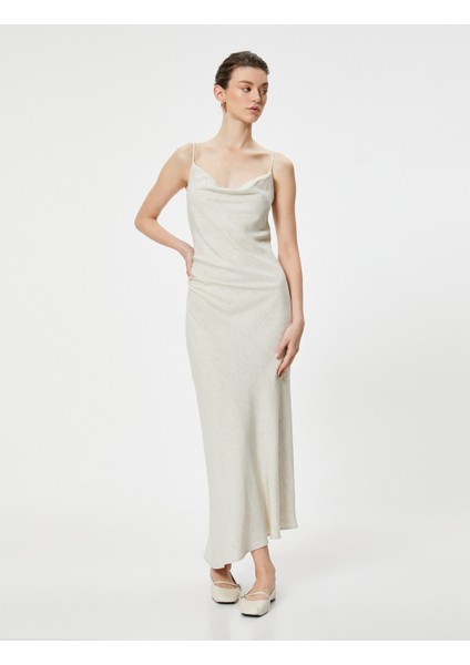 Uzun Elbise Keten Karışımlı Degaje Yaka Askılı Drapeli fiyatları