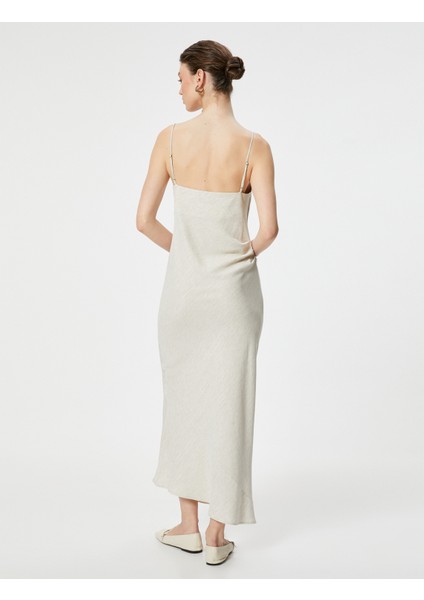Uzun Elbise Keten Karışımlı Degaje Yaka Askılı Drapeli fırsatları