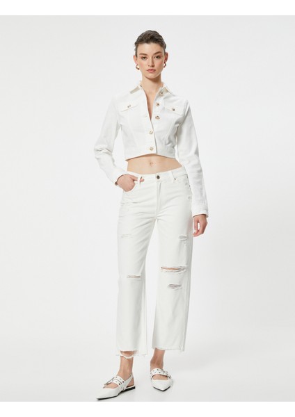 Yırtık Kot Pantolon Düz Paça Cepli - Eve Straight Jeans