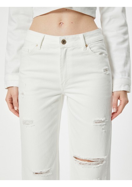 Yırtık Kot Pantolon Düz Paça Cepli - Eve Straight Jeans