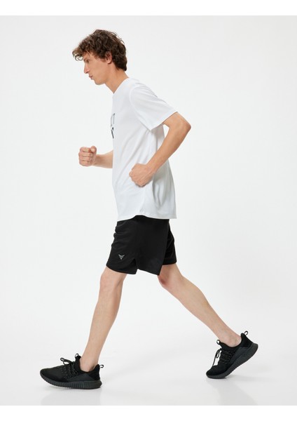 Spor Şort Taytlı Geometrik Baskılı Beli Bağcıklı Cep Detaylı