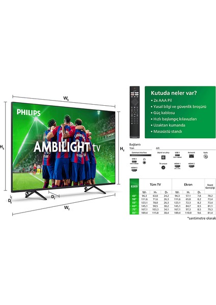 50PUS8309 50" 127 Ekran Uydu Alıcılı 4K Ultra HD Smart LED TV