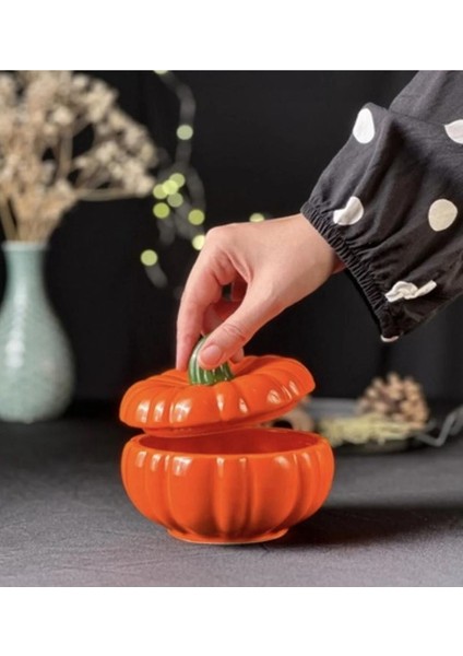 Tasarım Şekerlik Turuncu Balkabağı Şekerlik Kapaklı Şekerlik Pumpkin Şekerlik