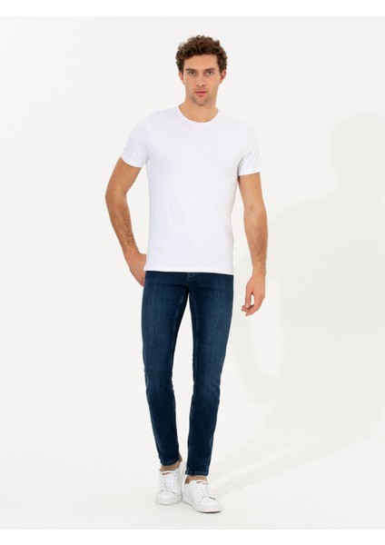 Erkek Beyaz Bisiklet Yaka Slim Fit Basic T-Shirt 50263987-VR013