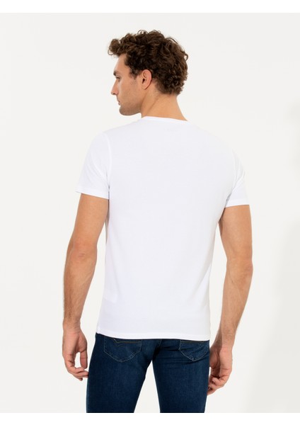 Erkek Beyaz Bisiklet Yaka Slim Fit Basic T-Shirt 50263987-VR013