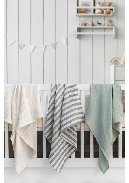 Müslin Örtü & Battaniye 3'lü Set %100 Pamuk Oeko-teks Sertifikalı 80x70 CM
