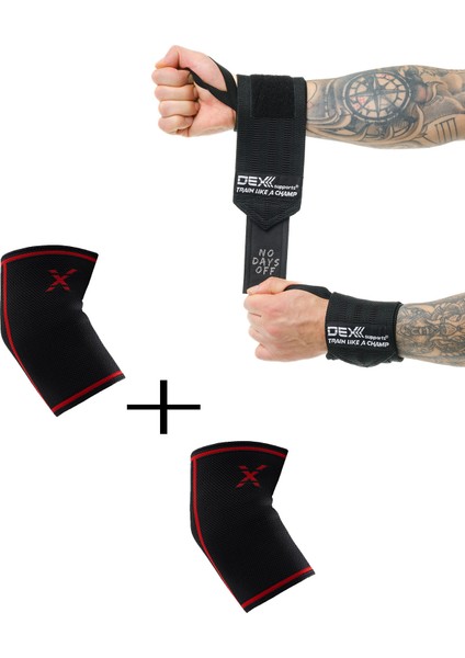 Dex Supports Lasting Energy Spor Dirseklik Elbow Sleeve + Spor Bileklik Wrist Wraps 2'li Set