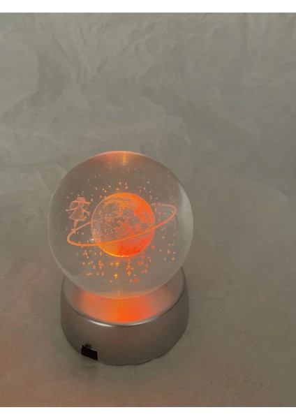 3D LED Işık Cam Küre Pilli Dünya Merdiven Gece Lambası 6 cm