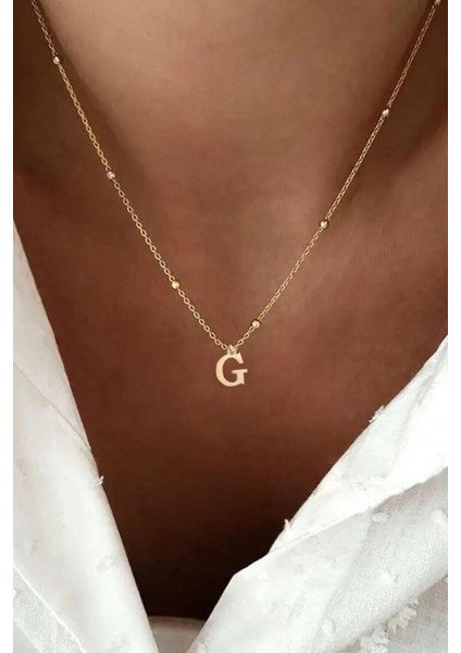 925K Gümüş Toplu Zincir G Harfli Kolye