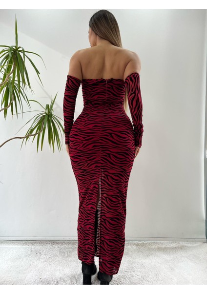 Kırmızı Tül Üzeri Flog Baskılı Zebra Desenli