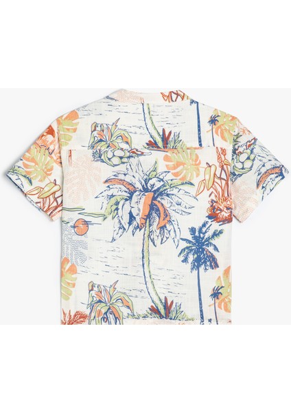 Kısa Kollu Gömlek Palmiye Baskılı Pamuklu modelleri