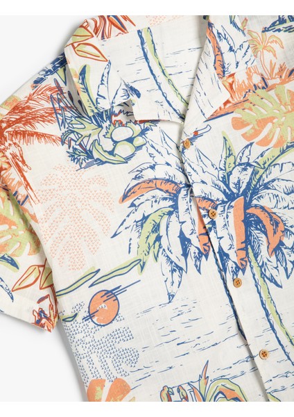 Kısa Kollu Gömlek Palmiye Baskılı Pamuklu fırsatları