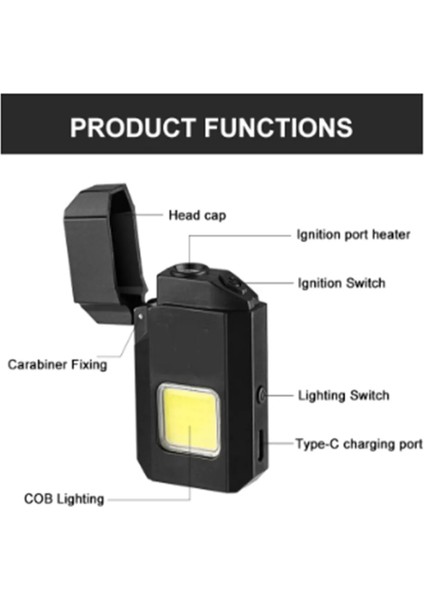 Gold Silver  Gazsız Rezistanslı Elektrikli USB Şarjlı Çakmak Mini Cob El Fenerli 2 In 1 Mini Projektörlü Çakmak