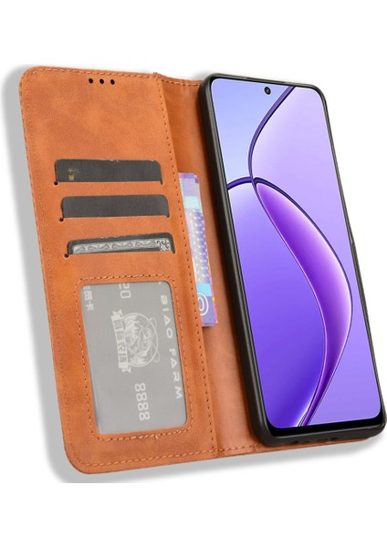 Realme 12/12X 5g Cüzdan Retro Deri Manyetik Kapanış Deri Kapak Çevirin (Yurt Dışından) modelleri