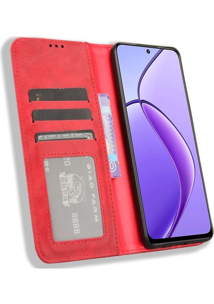 Realme 12/12X 5g Cüzdan Retro Deri Manyetik Kapanış Deri Kapak Çevirin (Yurt Dışından) modelleri