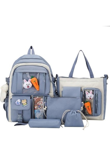 Lise Öğrencisi Büyük Kapasiteli Ortaokul Kız Kız Kalp Öğrenci Dayanıklı Sırt Çantası Beş Parçalı Set (Yurt Dışından)