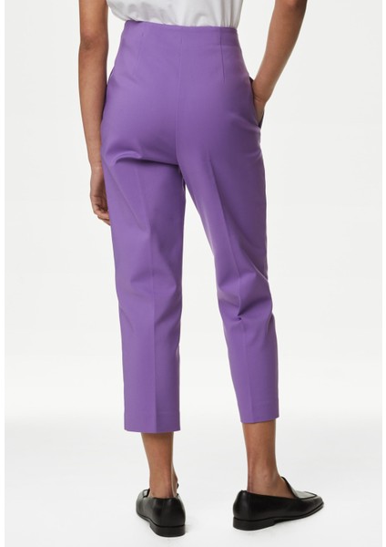 Slim Fit Yüksek Bel Crop Pantolon
