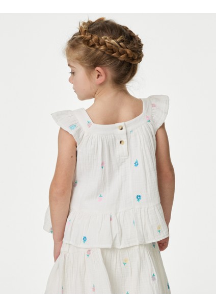 Saf Pamuklu Çiçek Desenli Bluz (2-7 Yaş) modelleri