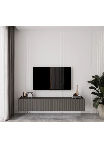 Capella Gri Mdf Country 4 Kapaklı Duvara Monte 160 cm Tv Ünitesi