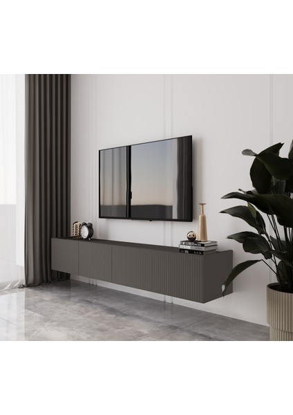 Capella Gri Mdf Country 4 Kapaklı Duvara Monte 160 cm Tv Ünitesi