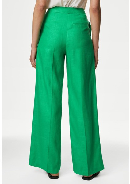 Yüksek Bel Wide Leg Keten Pantolon fırsatları