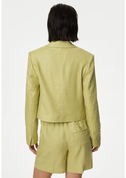 Marks & Spencer Tailored Fit Crop Keten Blazer Ceket