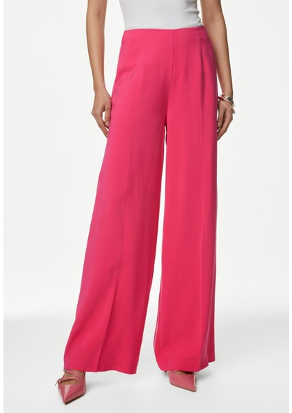 Yüksek Bel Saten Wide Leg Pantolon modelleri