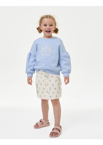 Saf Pamuklu Çiçek Desenli Kargo Etek (2-7 Yaş)