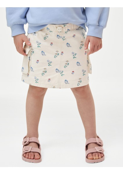 Saf Pamuklu Çiçek Desenli Kargo Etek (2-7 Yaş) modelleri